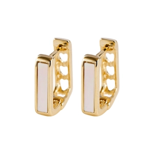 Geometric square hoop earrings in gold with white mother of pearl inlay and heart cutout