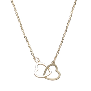 Minimalist S925 silver double heart pendant necklace in gold finish for women