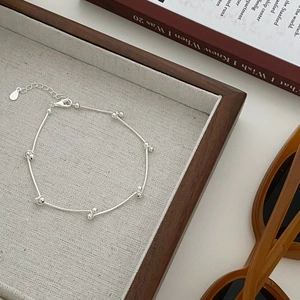 S925 sterling silver minimalist chain bracelet with segmented tubes and polished beads