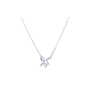 S925 silver bow heart necklace with sparkling zircon pendant on fine chain link