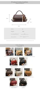 Detailed size chart and material specs for the vintage PU leather shoulder handbag