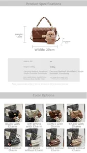 Detailed size specifications for quilted chain crossbody bag with four color options