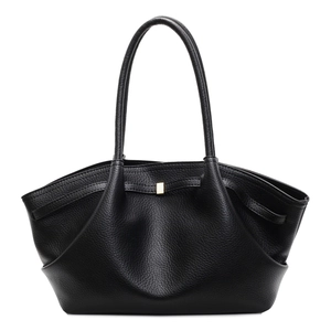 Retro black leather underarm tote bag with gold metal clasp and litchi texture
