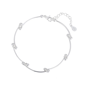 Minimalist S925 sterling silver beaded segment link bracelet with heart charm and clasp
