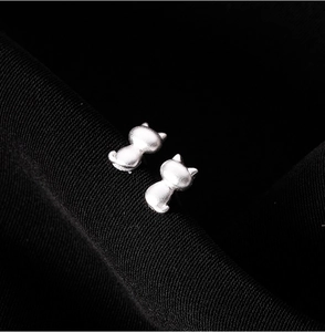 Minimalist S925 sterling silver matte cat stud earrings with a cute feline silhouette