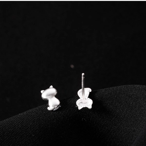 Matte S925 sterling silver kitten stud earrings for women with brushed metal finish