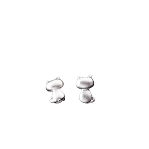 Minimalist S925 sterling silver stud earrings featuring frosted seated cat silhouettes