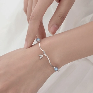 Bracelet queue de poisson en argent S925 avec perles de pierre de lune pour femmes