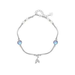Bracelet queue de poisson en argent S925 avec perles blanches et pierres de lune femme