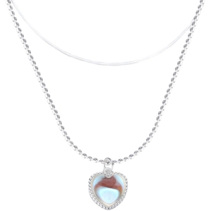 Elegant s925 silver double-layered heart necklace with moonstone pendant for women