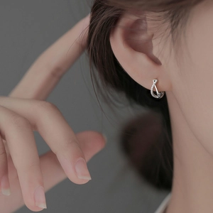 Geometric Twisted Hoop Earrings With Zirconia Pave S925 Sterling Silver Earring Post Minimalist Luxury Jewelry Women
