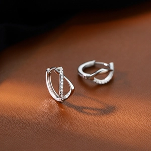 Elegant S925 silver geometric infinity hoop earrings with small cubic zirconia stones
