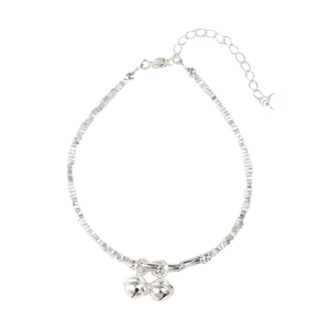 S925 sterling silver bamboo joint bracelet with double bells and heart tag charm