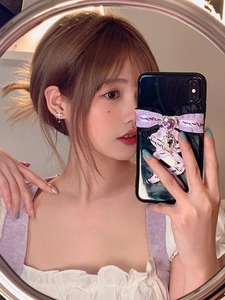 Sparkling S925 silver cross stud earrings with diamonds and purple ribbon bow phone case