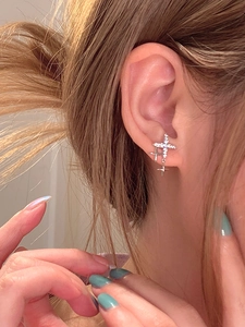Cross Dangle Earrings Copper With 925 Sterling Silver Earring Post Rhinestone Inlaid Y2K Sweet Cool Style Jewelry For Women