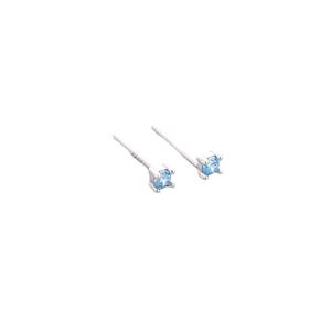 Macro detail of S925 sterling silver stud earring with blue round zircon in four-prong setting