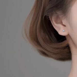 Blue Zircon Stud Earrings With 925 Sterling Silver Earring Post Round Four Prong Minimalist Commute Fashion Jewelry For Women