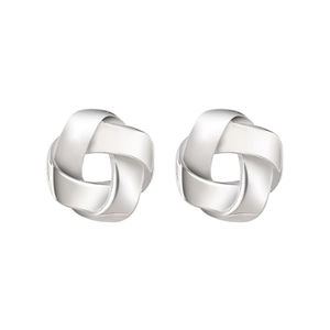 Minimalist S925 sterling silver knotted stud earrings with polished metallic finish