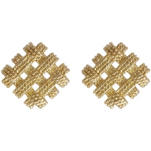 Minimalist golden woven diamond studs with a retro braided texture for women