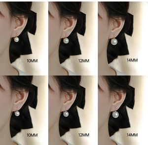 Boucles d'oreilles perles en argent S925 tailles 10mm 12mm 14mm sur modèle