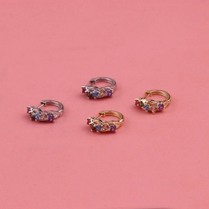 Miniature hoop earrings with colorful zircon stones in gold and silver plating