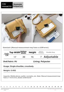Guide des tailles du sac bandoulière en cuir PU avec dimensions et spécifications