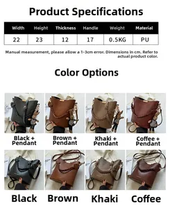 Tableau des tailles détaillé et infos matières pour le sac seau en similicuir avec anse