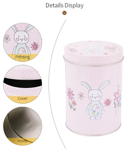 Macro display of printing detail and cover structure on pink bunny tin box