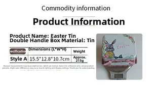 Detailed size and weight chart for the Easter bunny tinplate basket with double handles