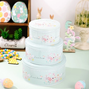 Lot de 3 boîtes rondes en fer blanc pour Pâques avec motifs floraux et oiseaux décoratifs chic