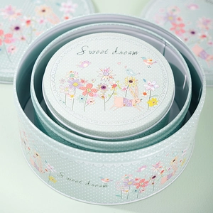 Boîtes en fer blanc cylindriques emboîtables avec lapins et texte Sweet Dream