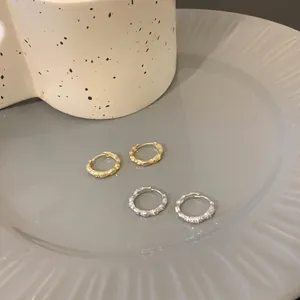 Elegant S925 silver bamboo hoop earrings with sparkling diamonds in gold and silver
