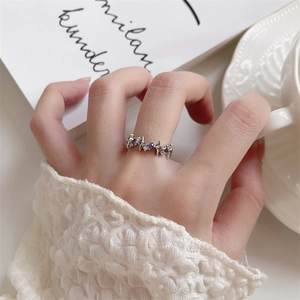 Adjustable Open Rings Purple Zircon Heart Star Copper Silver Plated Irregular Aesthetic Trendy Jewelry For Women