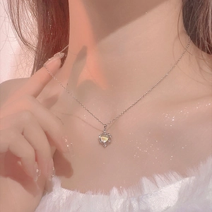 S925 sterling silver hollow gradient heart necklace with shimmering moonstone pendant