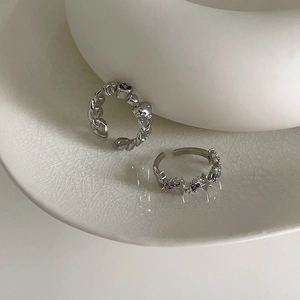 Adjustable silver ring set with purple heart crystal and irregular star charm