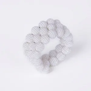 Handwoven pearl bead napkin ring in white, elegant decoration for weddings and parties