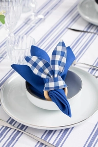 Creative Easter bunny ears napkin ring with blue plaid fabric and natural wood ring detail