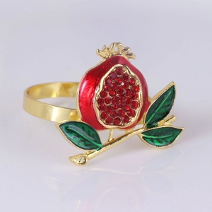 Rond de serviette grenade dorée avec émail rouge et strass pour décoration de table