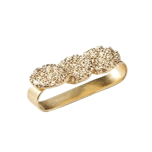 Minimalist gold alloy napkin ring with three textured hammer finish metal discs
