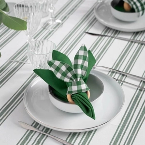 Easter Rabbit Ear Napkin Ring And Cloth Napkin Gingham Fabric Wood Ring For Holiday Dining Table Decoration