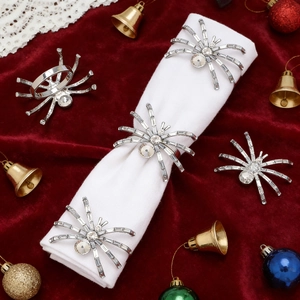 Silver spider napkin rings with crystal rhinestones for Halloween party table setting