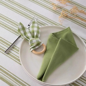 Easter plaid rabbit ear wooden napkin ring with green linen cloth on ceramic plate