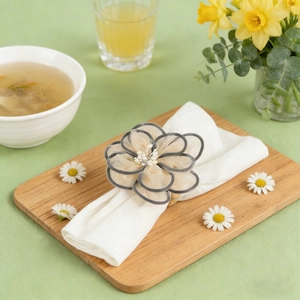 Flower Napkin Rings Organza Mesh Fabric Floral Buckles With Faux Artificial Pearl For Table Decoration Wedding Party Dinner Elegant