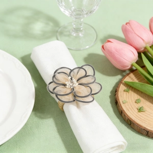Cream style organza flower napkin ring with pearls for elegant table decoration