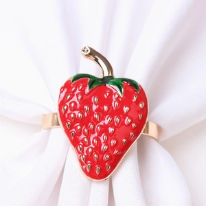 Creative red enamel strawberry napkin ring with gold metal band for table decoration