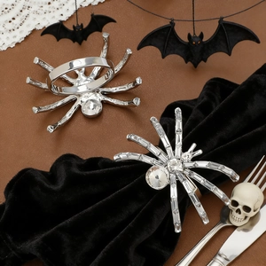 Halloween Spider Napkin Rings Alloy Rhinestone Crystal Napkin Buckles For Banquet Christmas Party Table Decor Novelty