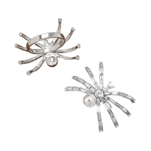 Gothic spider napkin ring with sparkling crystals and silver finish for Halloween decor