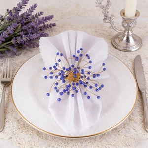Handmade blue crystal bead napkin ring with gold wire, elegant table setting accessory