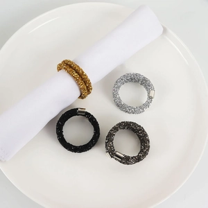 Set of 4 sparkling rhinestone napkin rings in gold silver black and grey for banquet tables