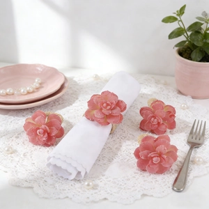 Juego de 4 servilleteros de flores suculentas rosas para decoración de mesa